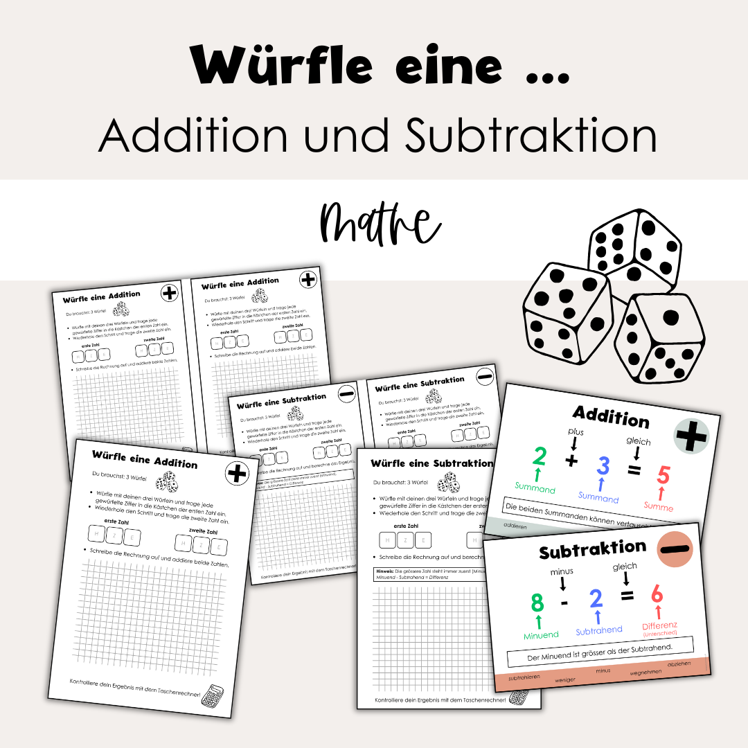 Würfle eine Addition oder Subtraktion | Mathe | Spiel