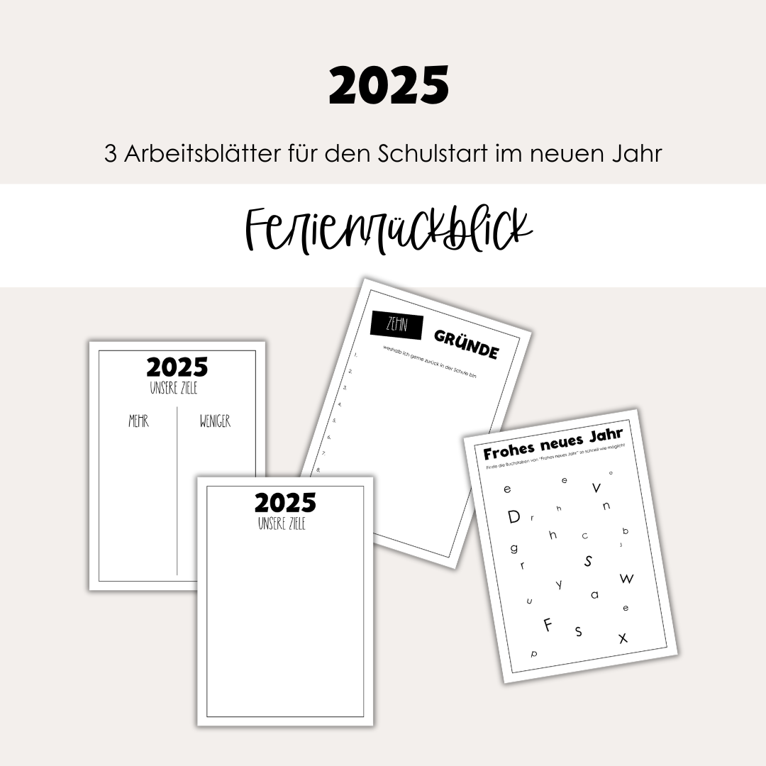 2025 - 3 Arbeitsblätter für den Start im neuen Jahr | Ferienrückblick